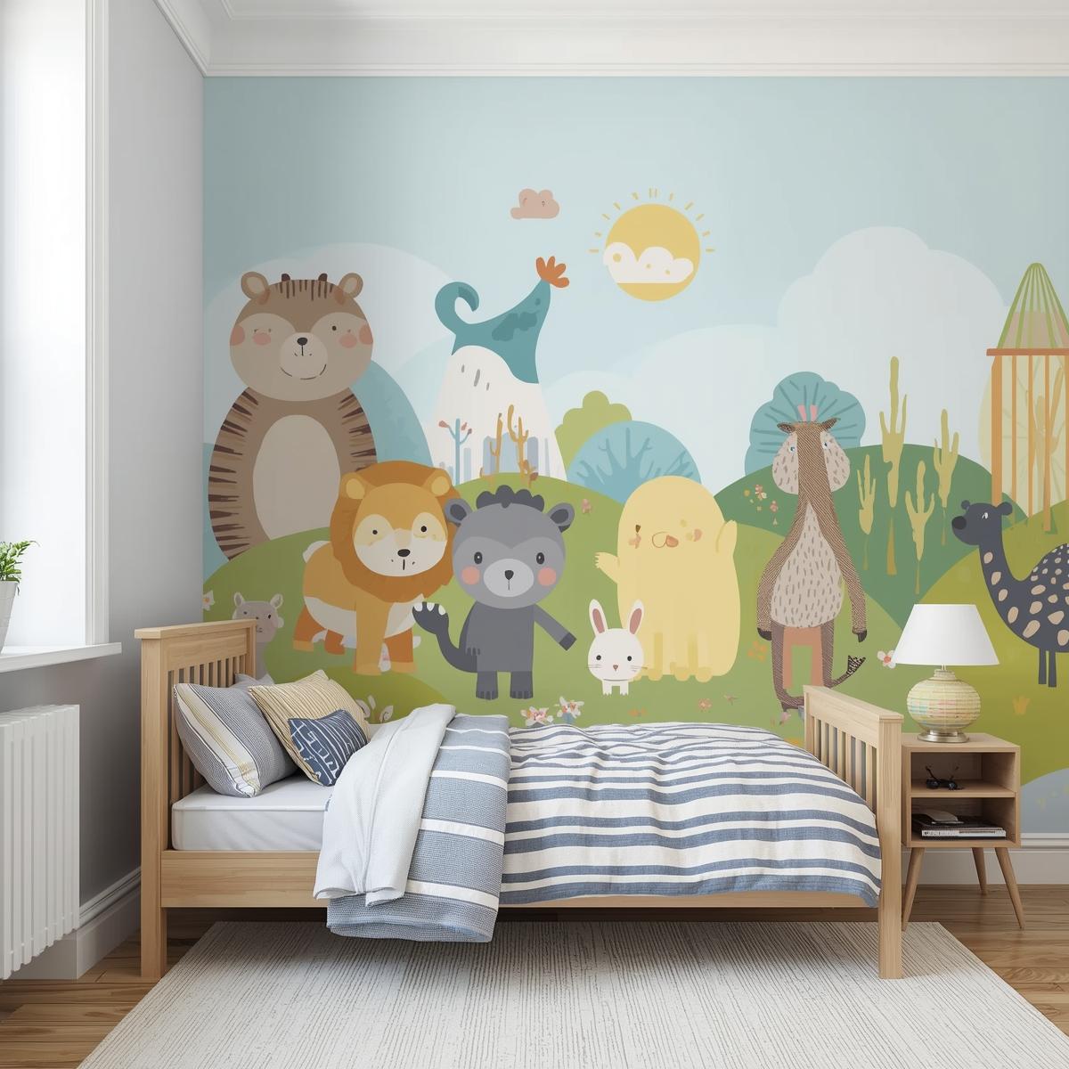 Un papier peint panoramique. Sur un seul mur dans une chambre d&rsquo;enfant. Ambiance lumineuse